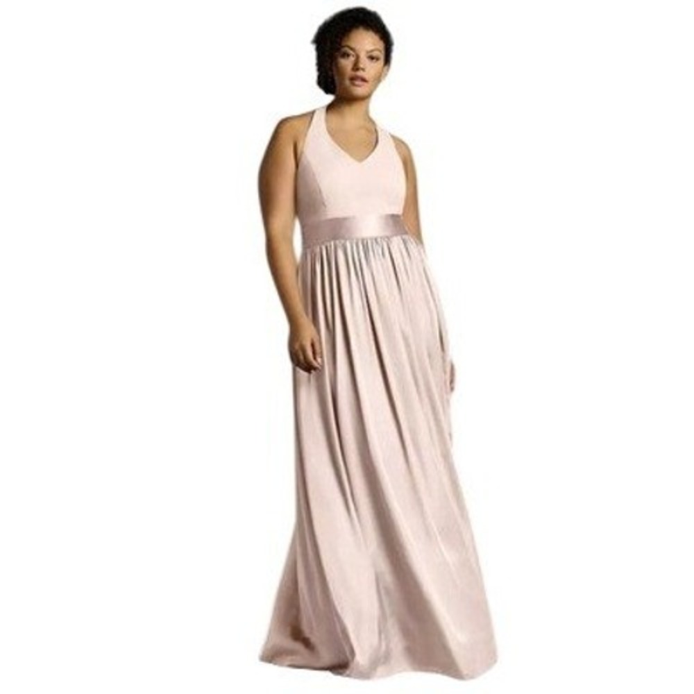 White by Vera Wang Pink/Blush Halter V-Neck Formal Gown Dress w/ Pockets 10